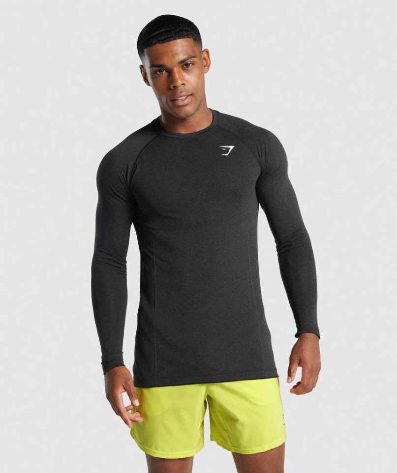 Koszulki Gymshark Vital Light Seamless Long Sleeve Męskie Czarne | PL 406CML